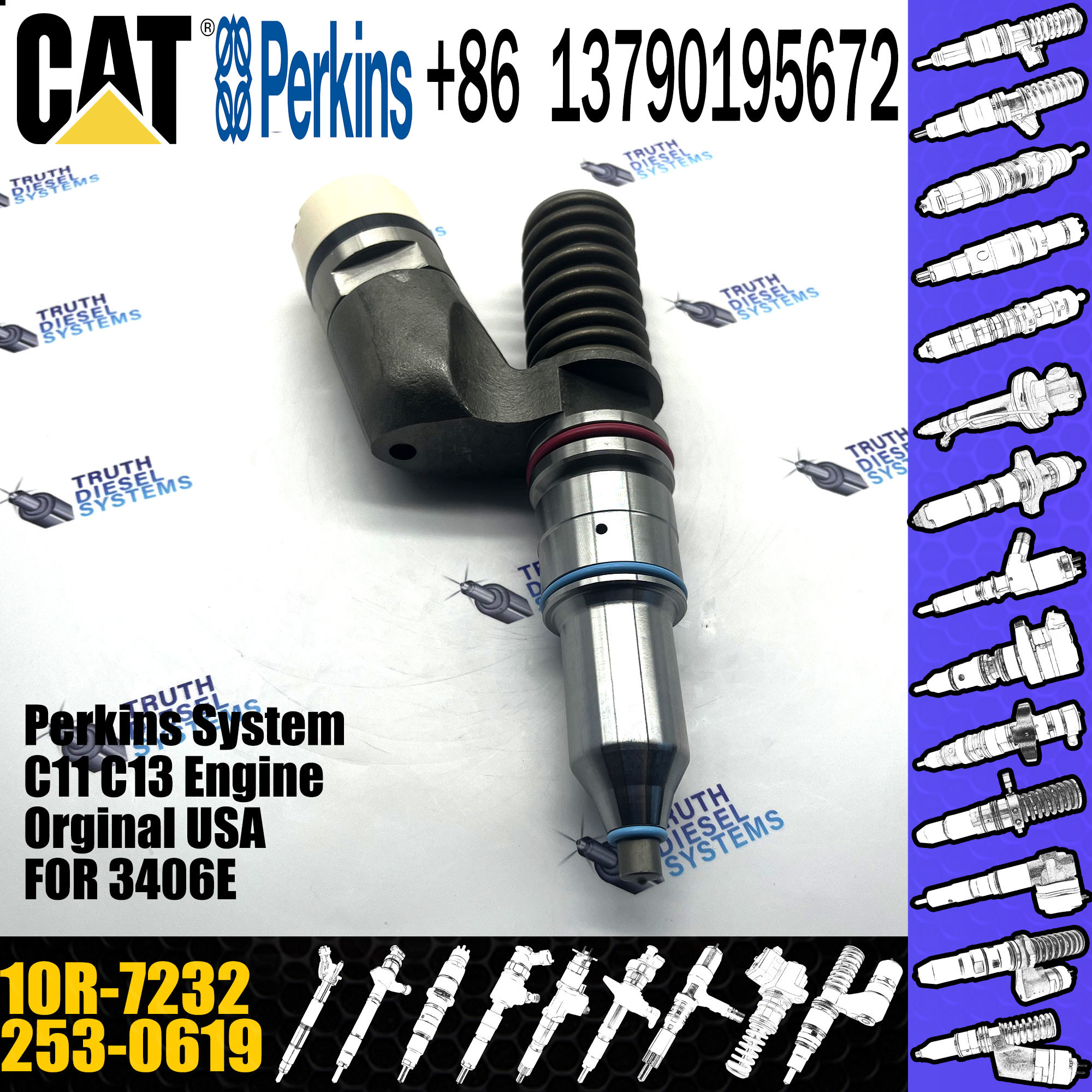 Diesel 3406E Engine Injector 253-0619 10R-7232 239-4908 239-4908 For Caterpillar Common Rail
