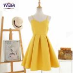 Korean style summer yellow spaghetti strap short umbrella ladies elegant dress
