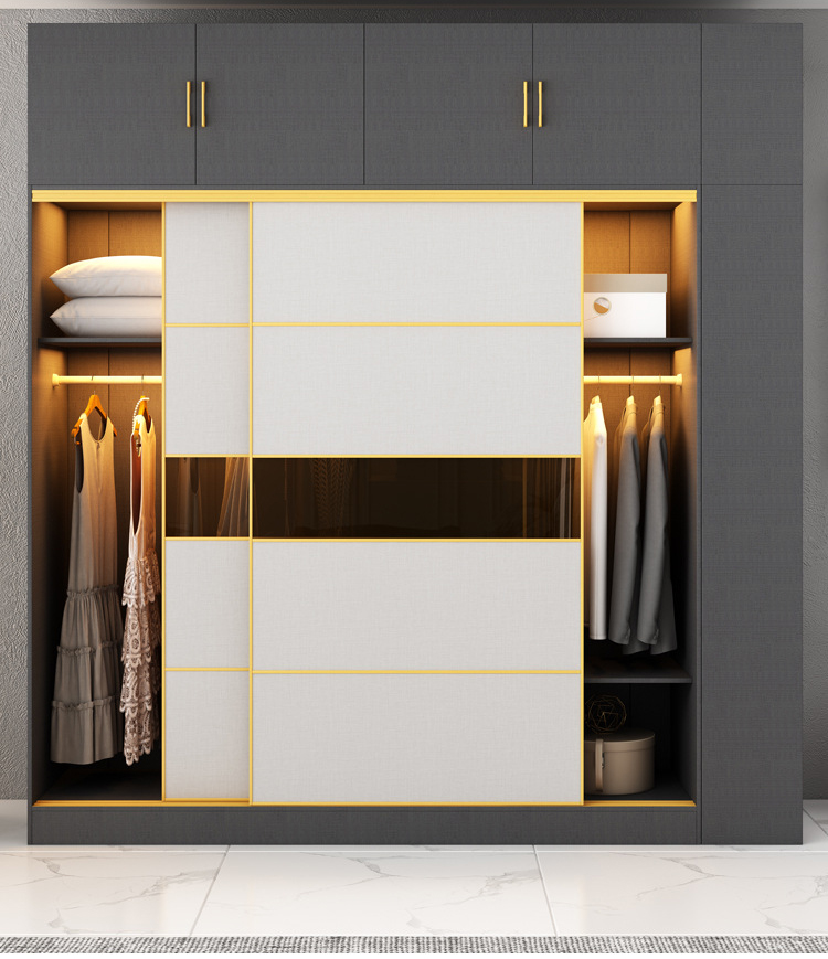 Modern Bedroom Closet Armoire Wardrobe With Glass Sliding Doors