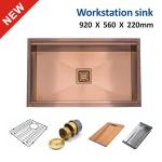 Single Bowl Copper Workstation Sink 36' Undermount Drop In 92x56