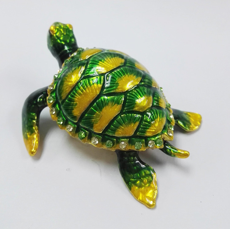 Lovely turtle metal alloy trinket box pewter jeweled turtle enameled trinket box
