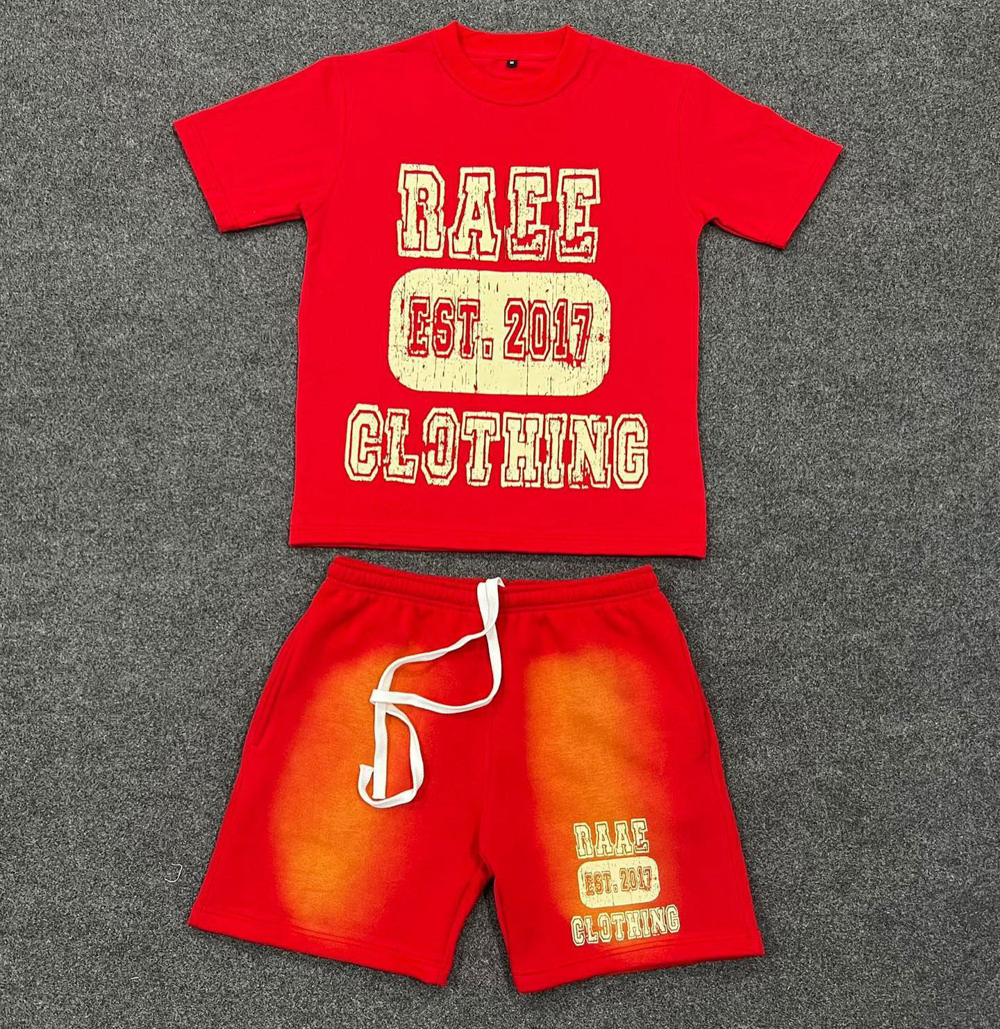 Summer Tracksuit Sweat Suit Unisex Men's Custom T-shirt and Shorts Set with Acid Wash