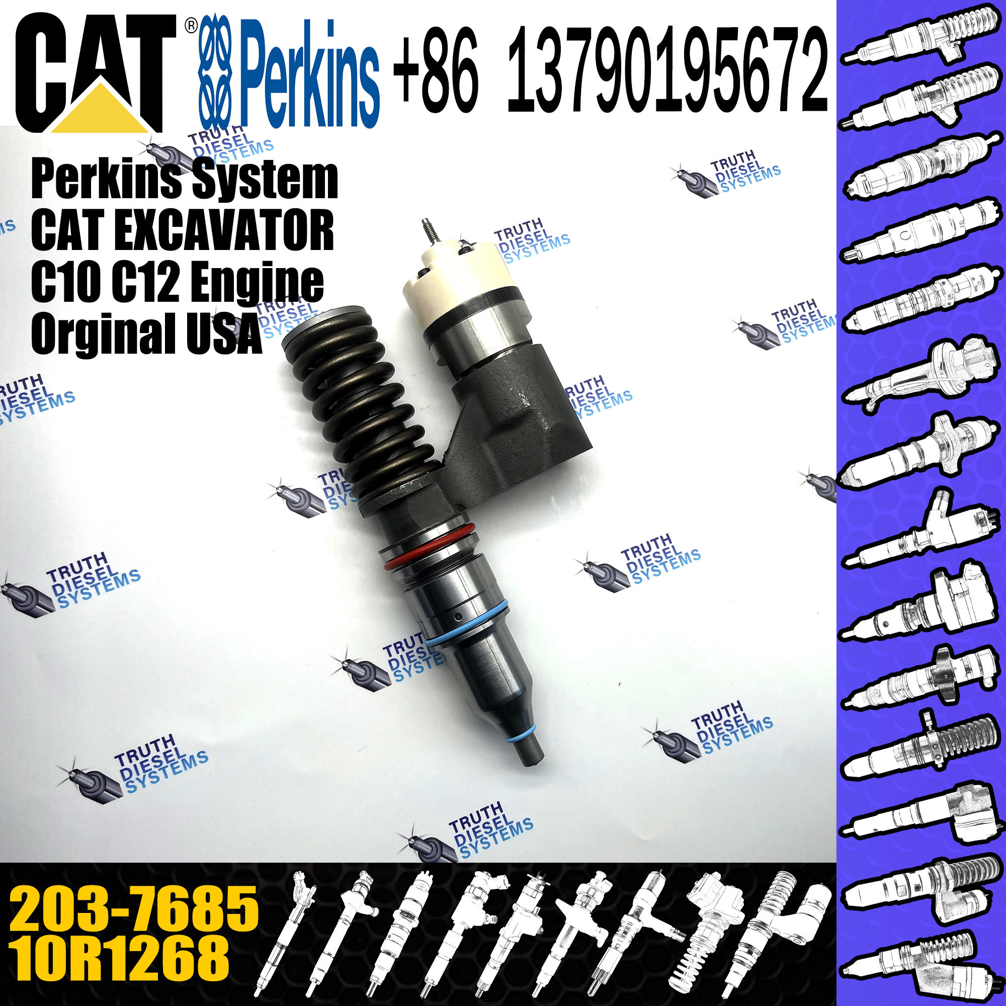 Engine C-10 C-12 CPT372 Fuel Injector 203-7685 2037685 10R-1268 10R1268 For CAT EXCAVATOR 345B II 345B II MH 365B 365B I