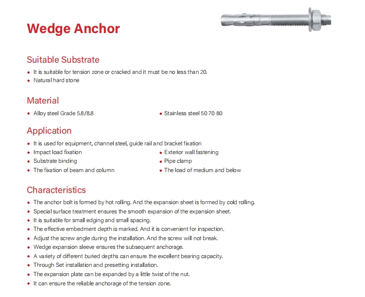 A4 Expansion Bolt Carbon Steel Stainless Wedge Anchor Hex Bolts And Flange Nuts