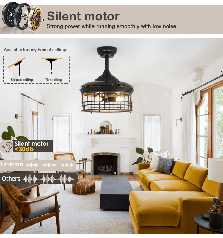 LED Light Source 36-inch Ceiling Fan with Retractable Blades and 100% Copper Motor