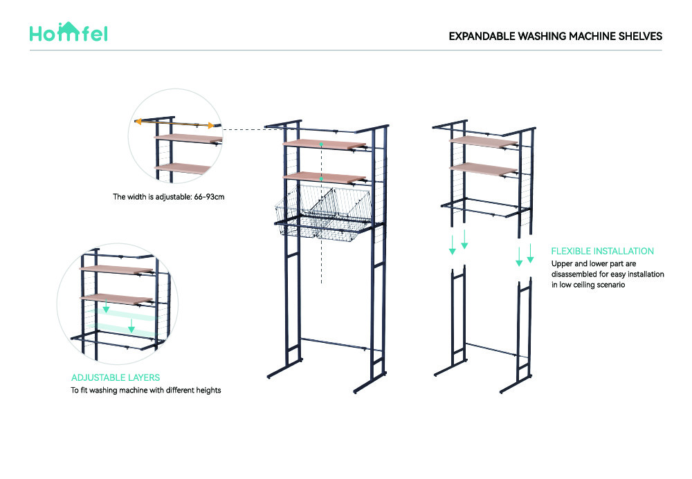 Pull Out Expandable 3-Tier Laundry Room Shelf Over The Washing Machine Storage Rack Space Saver Shelving Units With Rod