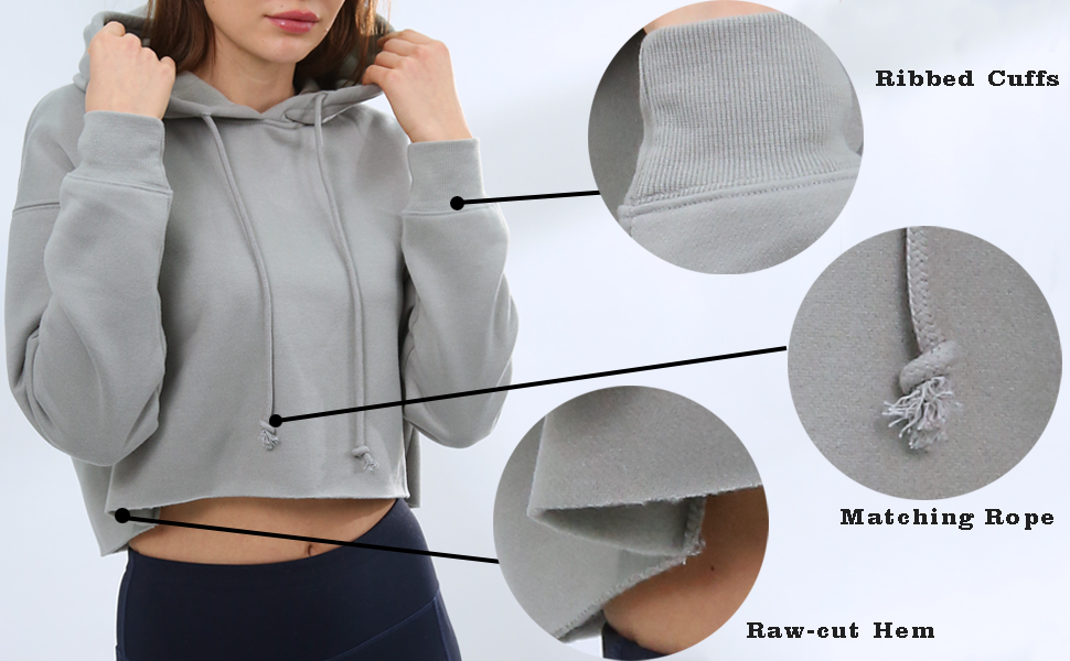 Hooded Cropped Sweatshirt For Women Long Sleeves Fleece Crop Top Sweatshirt Hoodie