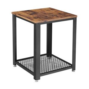 China Oem Small Brown Industrial Style Nightstand Wood And Metal wholesale