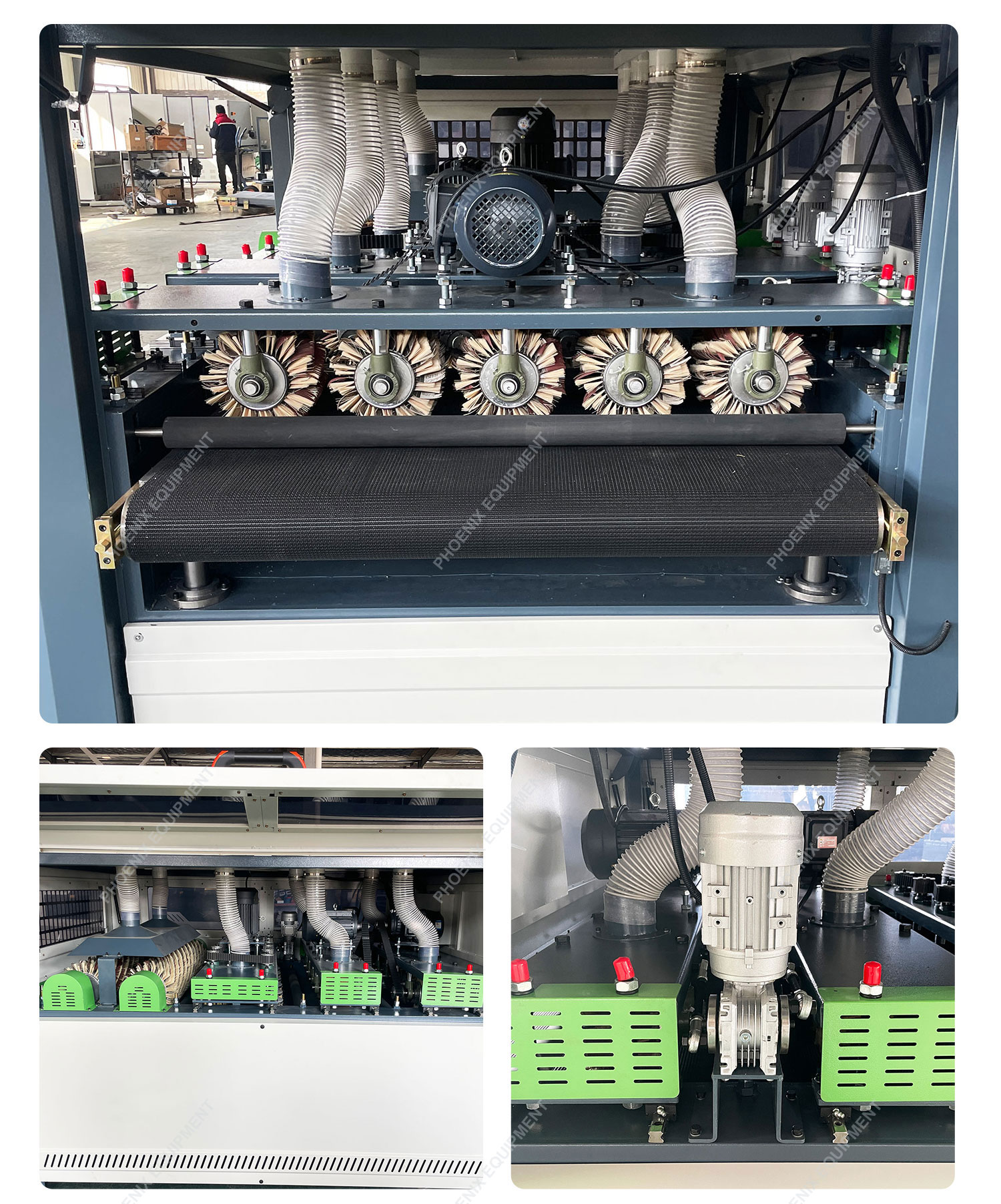 Wood Brushing Sanding Polishing Machine with 9-Piece Disk Tray Brushes and 1.5KW Motor
