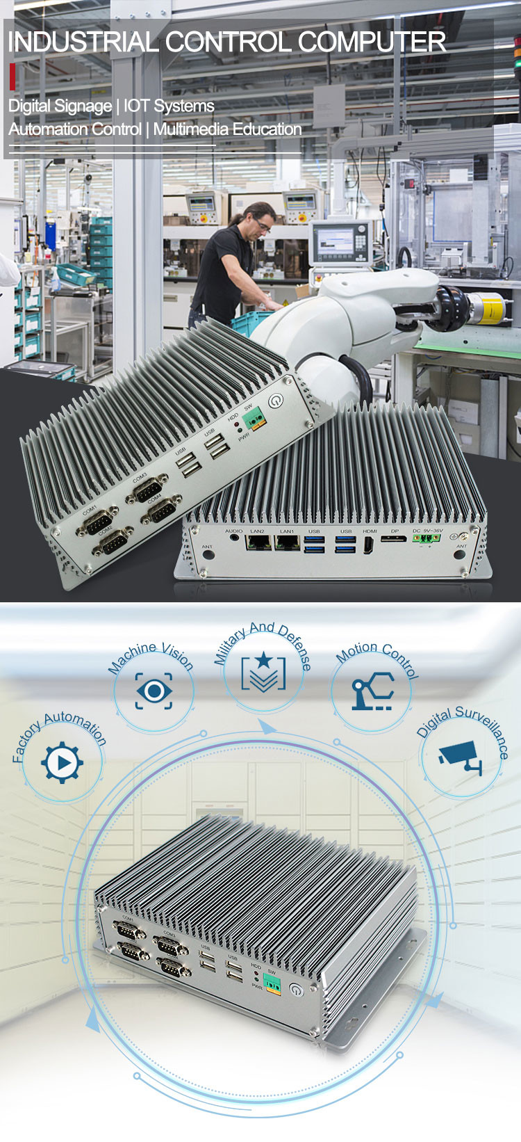 Rugged Small Industrial Computer LAN 4 COM 8 USB RS232 RS485 8th CPU 2