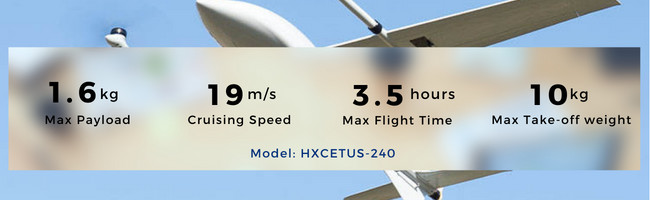HXCETUS-240 PTZ Long Range Drones Fixed Wing VTOL UAV 1.6KG Payload Pod Camera Inspection