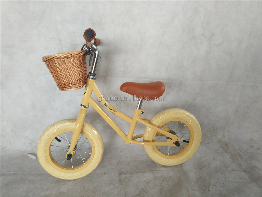 2022 Style Kids Walking Bike for Baby with Front Wicker Basket and Wanda 12 Inch Tires
