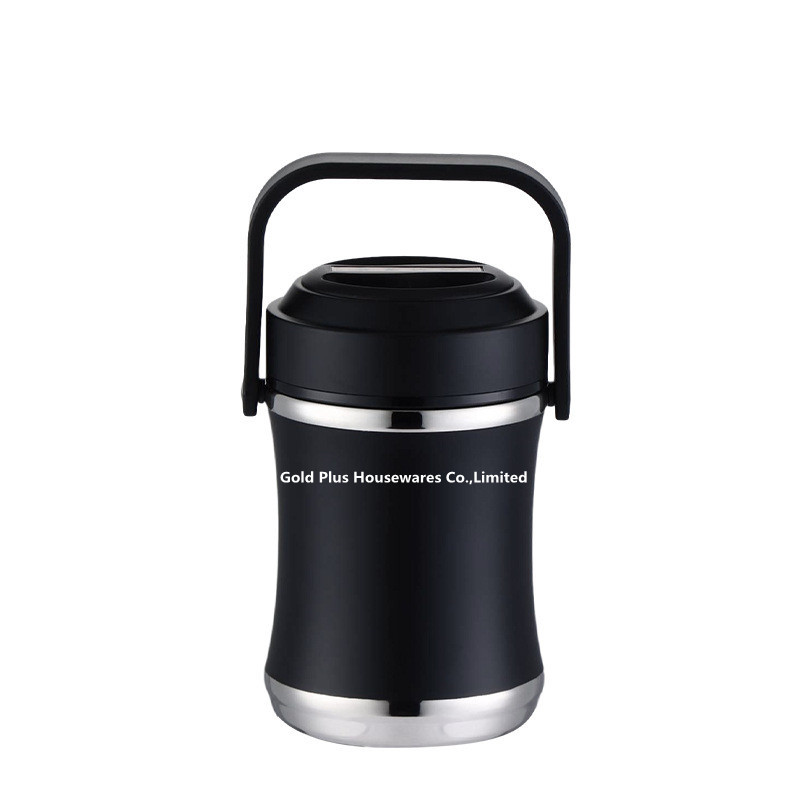 High quality vacuum bento stainless steel leakproof metal lunch box 2L black color reusable insulated thermos