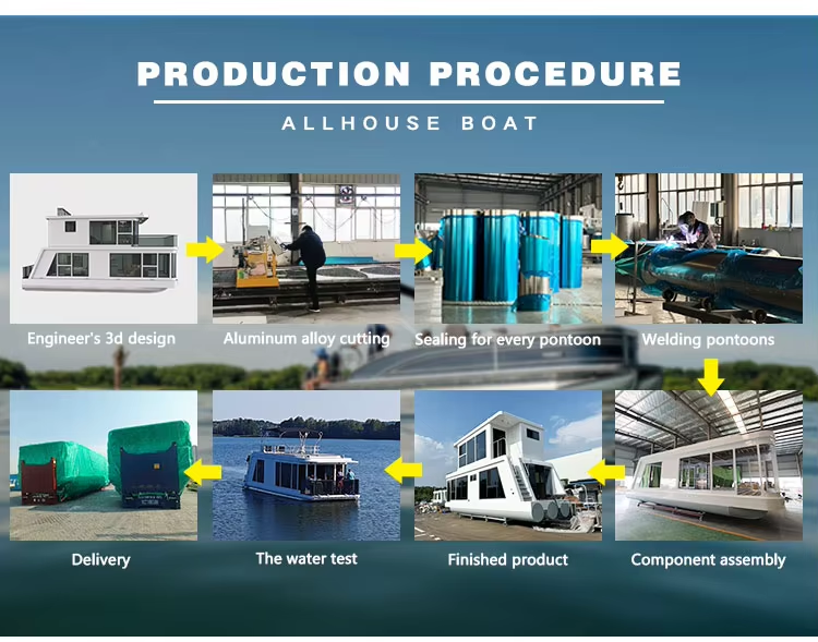 Two Story 4.0m Width Aluminum Boat House 11.5m Length Luxury Floating Houseboat