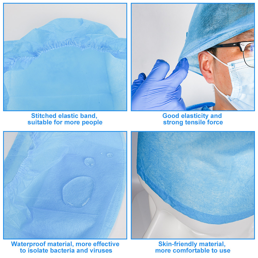 Doctors Disposable Nonwoven Surgical Head Cover / Surgical Nurse Cap Bouffant Head Cover