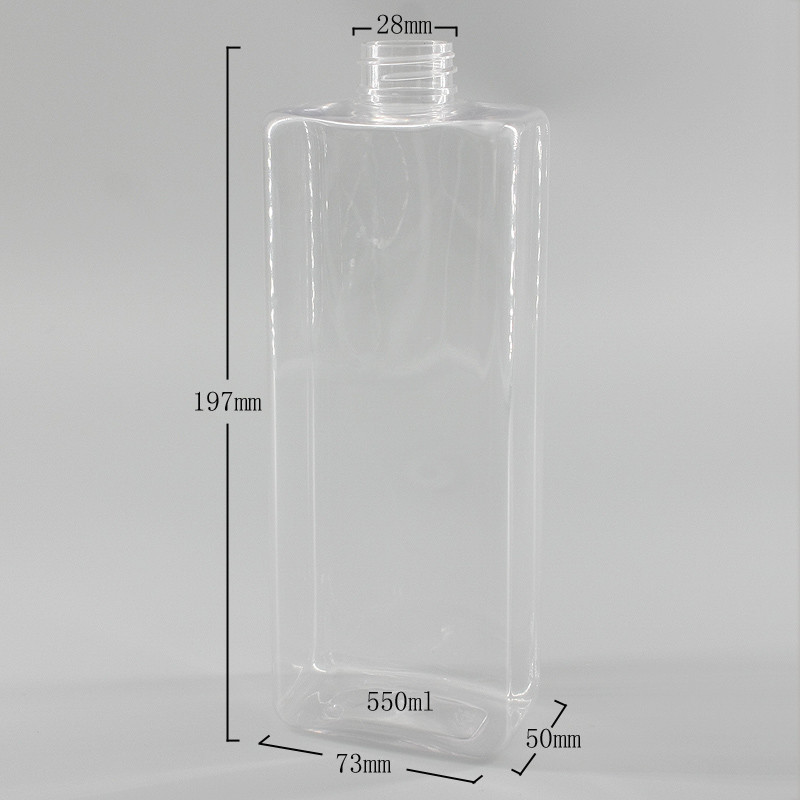 300 / 500 / 550ml PET Clear Square Shampoo Shower Gel Bottle Home Use Large Clear Hand Sanitizer Flat Plastic Bottle