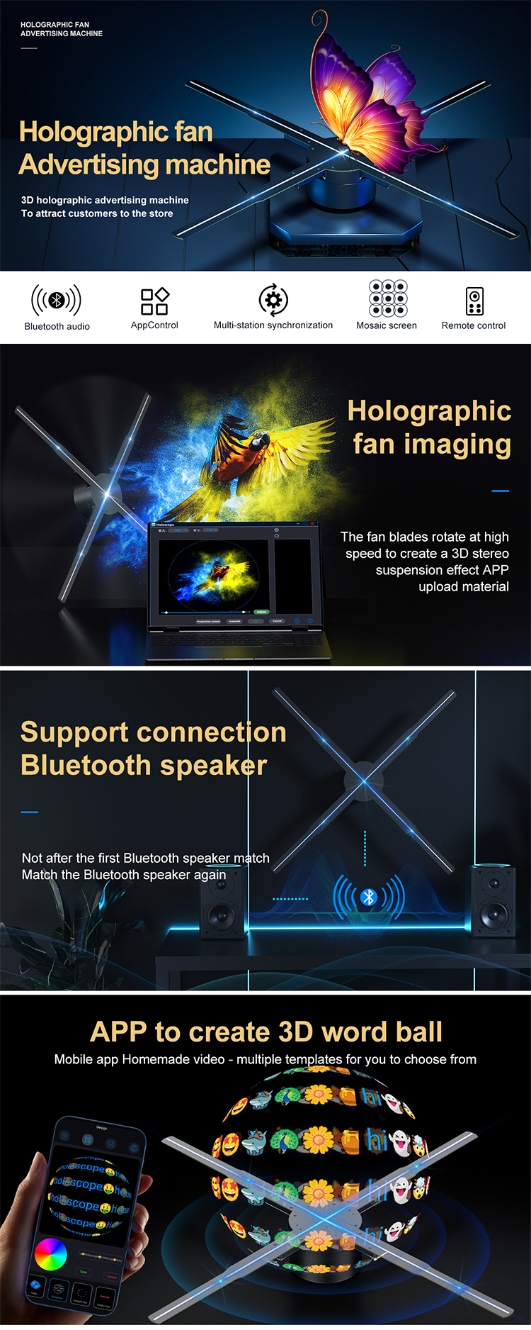 Hologram Fan 3d Hologram Display 180cm Digital Signage with 2d 3d Animation and LED