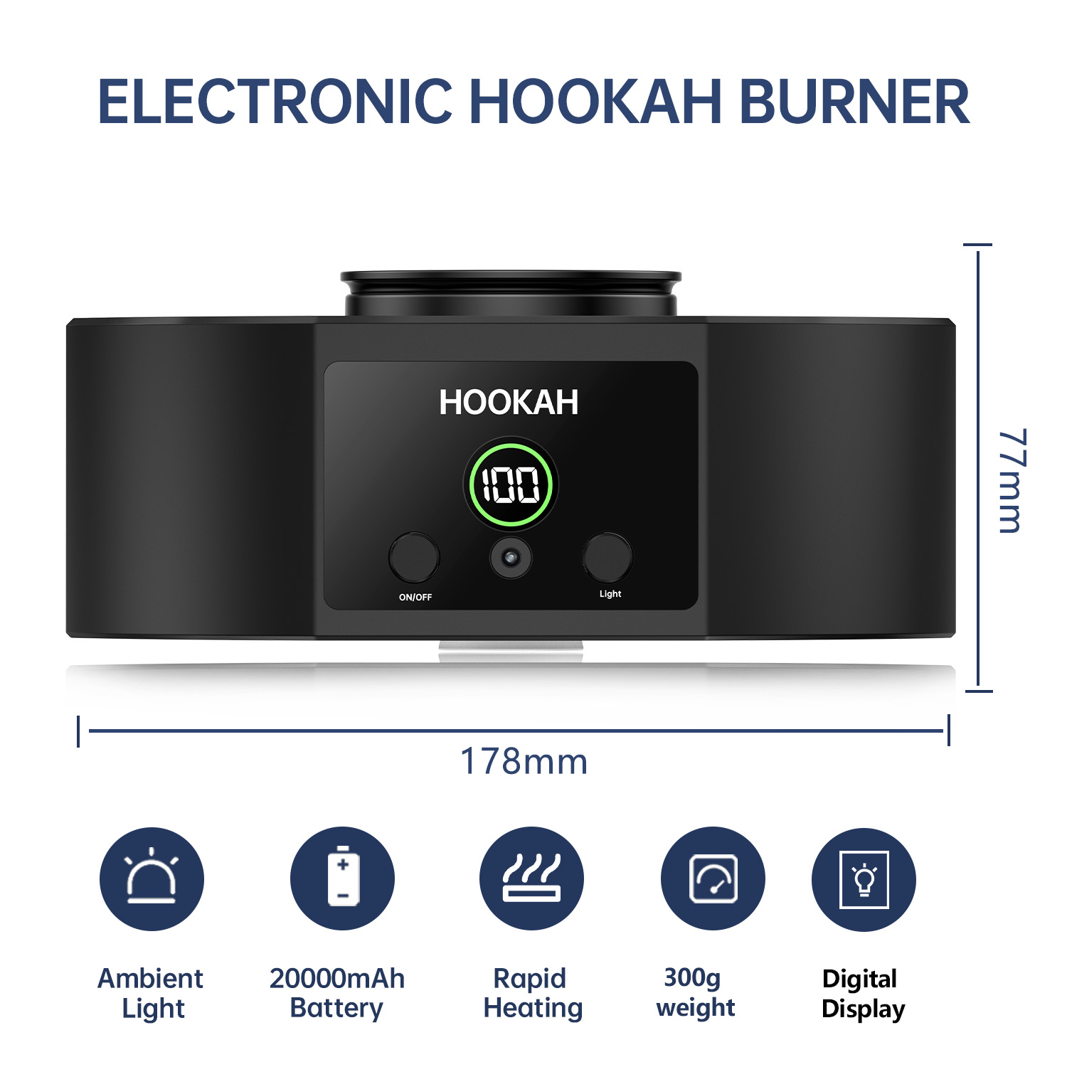 Black Electric Shisha Hookah Bowl with Temperature Adjustable LED and Unique Design