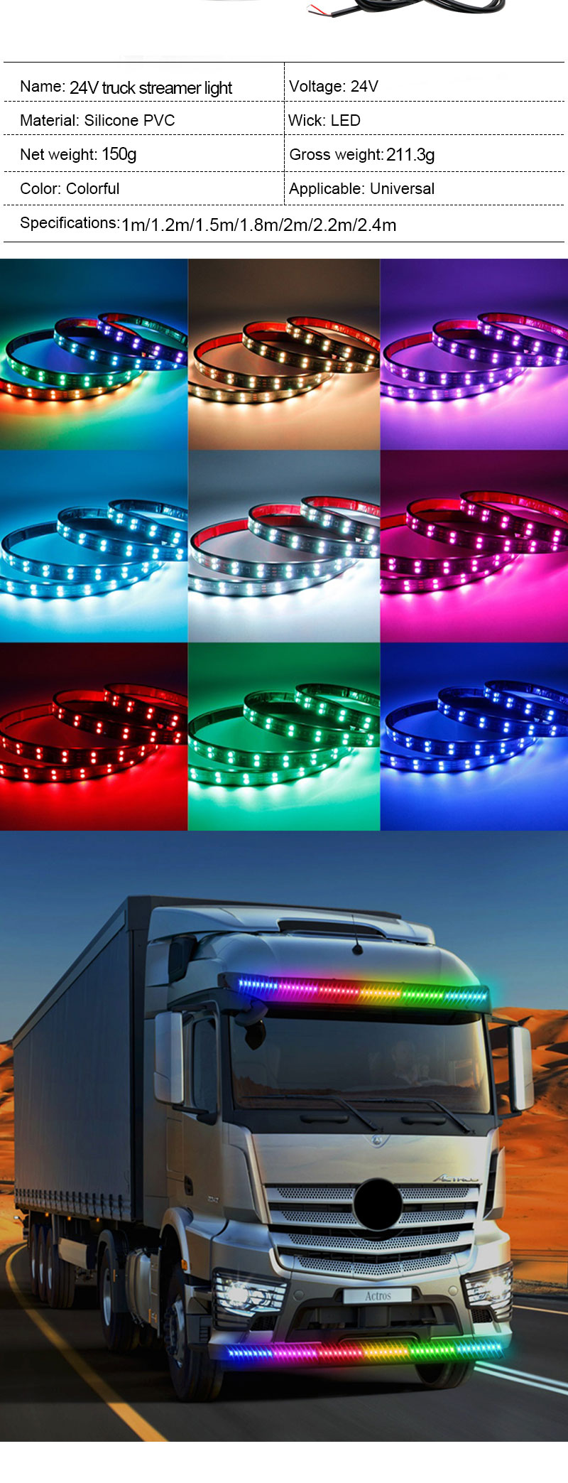 24V 5050 SMD 5A 2.4m Car Interior Atmosphere Lights With Remote Strobe For Van Truck