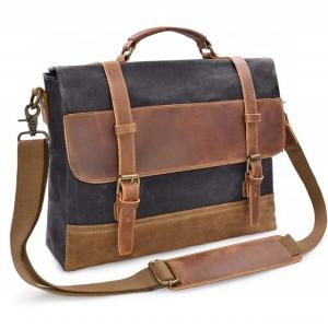 China Mens Black Waxed Canvas Messenger Bag Bulk Laptop Travel For School wholesale