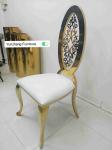 Ellipse High Back Golden Wedding Dining Chair With Flower OEM