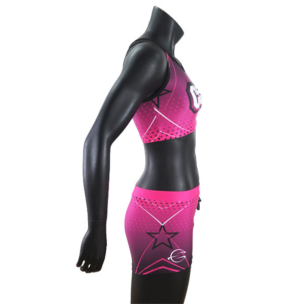 Custom Sublimation Girls Cheer Dance Clothes Crop And Shorts Pink Color