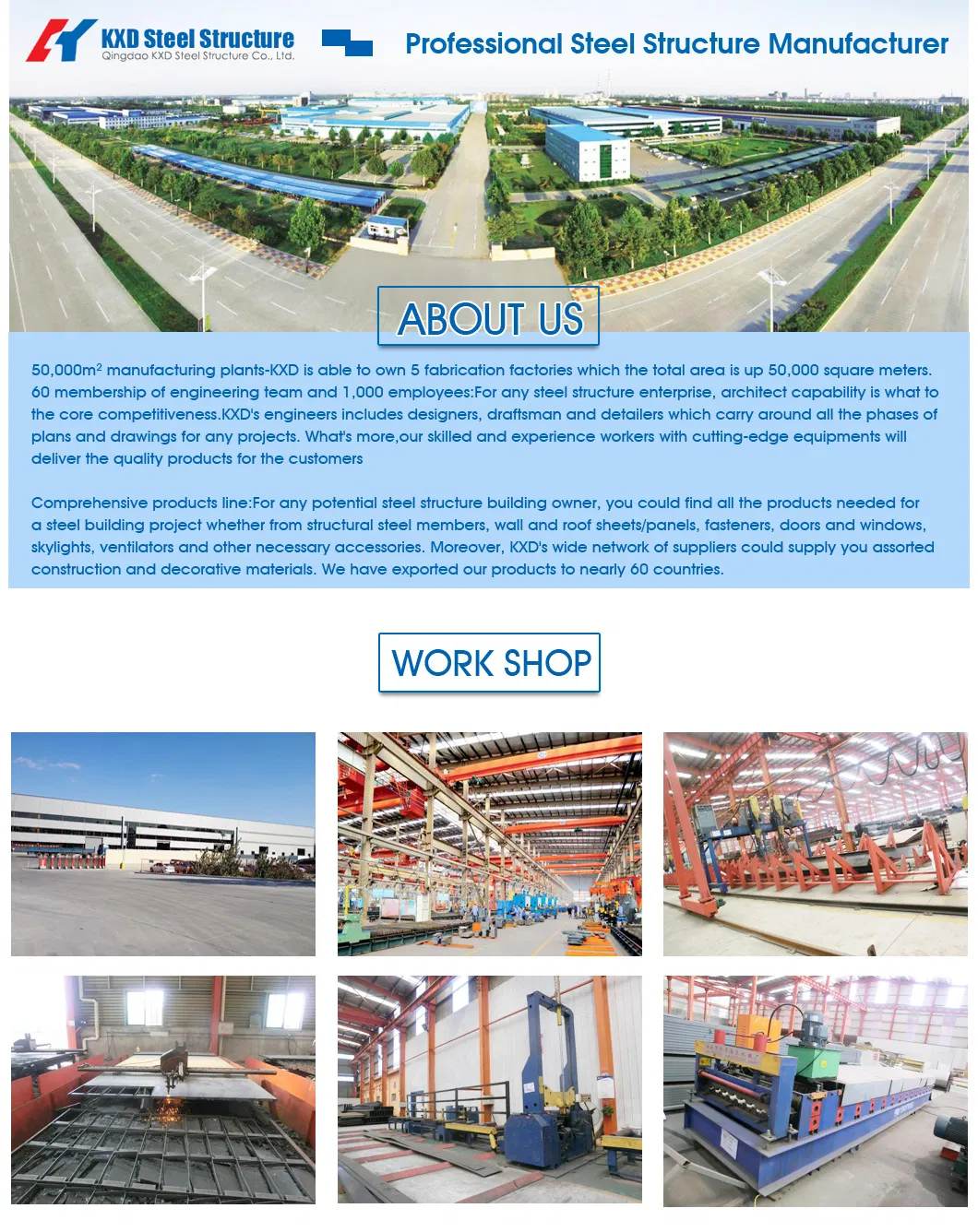 Water Proofing Prefabricated Factory Building H Section Column Steel Structure for Sale