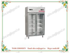 China OP-916 Drug Storage Fan Cooling Double Glass Door Upright Display Refrigerator wholesale