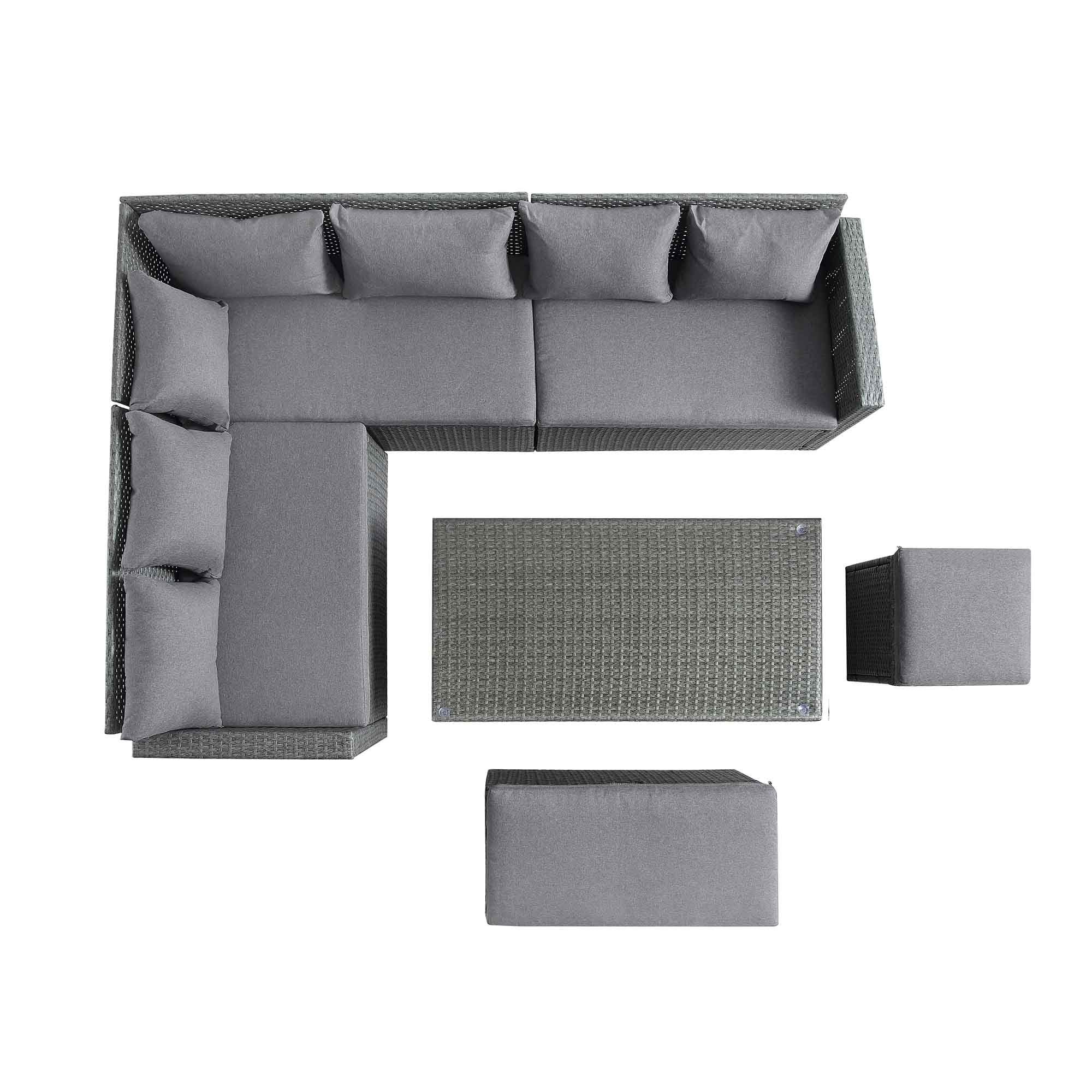Rectangular Corner Dining Sofa Set with Rising Table AJUNION Rattan Garden Furniture