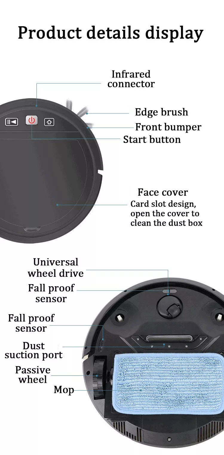 Glomarket Smart Home Tuya Robotic Auto Vacuum Cleaner 2500mah Battery Multifunction
