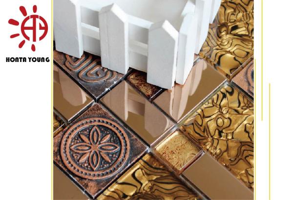 HTY - TG 300 300*300 Wholesale Luxury Style Gold Color Glass Mosaic Tile Foshan