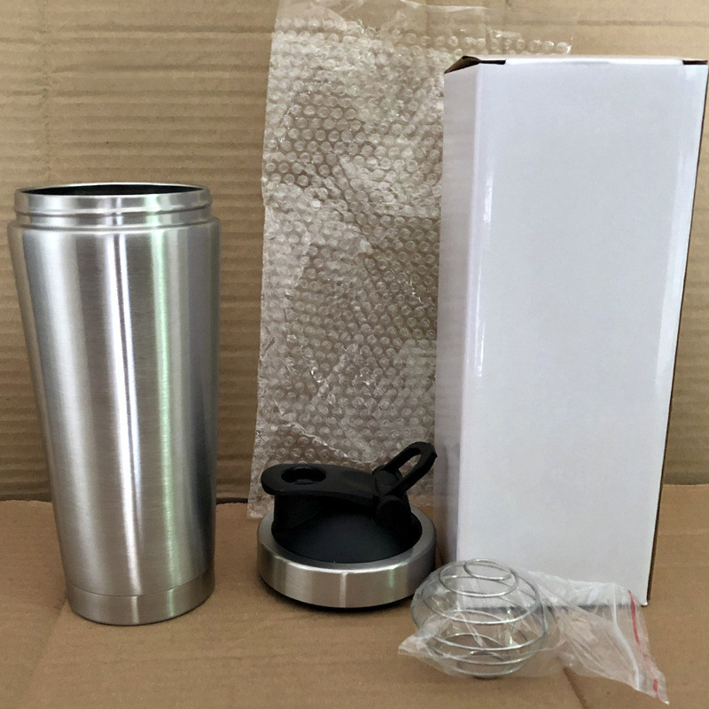 Portable Stainless Steel Shaker Double Section Metal Protein Shaker Bottle With Scale For Gym