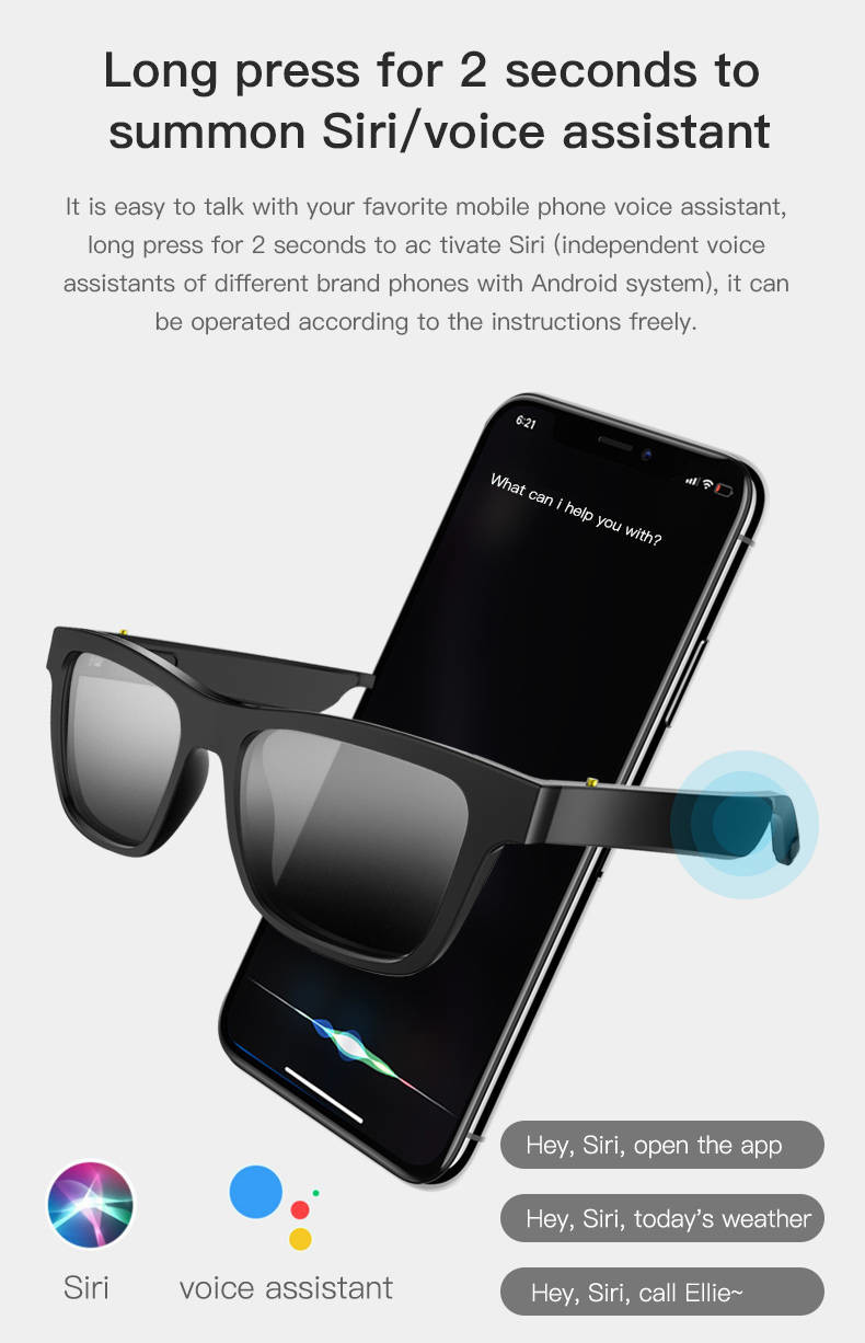 Audio Glasses Bluetooth Sunglasses UV400 Protection Dual Stereo Speaker For Men