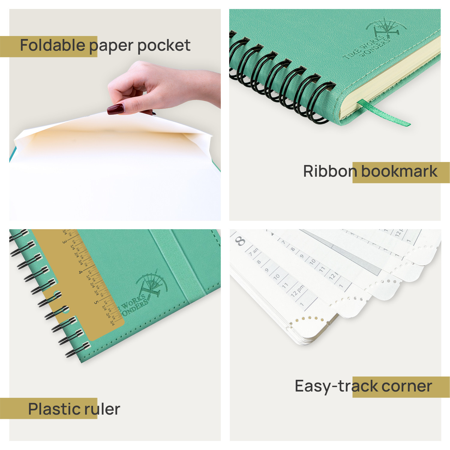 Green Color Pocket Size Custom Agenda 2023 Weekly Planner Poprun Ivory Paper