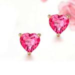 18K Rose Gold Ruby Heart Shape Stud Earrings Women Jewelry(KE001PINK)