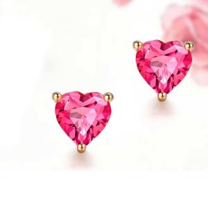 China 18K Rose Gold Ruby Heart Shape Stud Earrings Women Jewelry(KE001PINK) wholesale