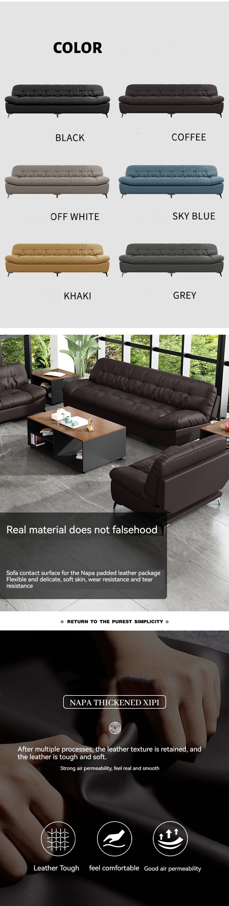 Multifunctional Reclining Leather Office Sofa for Villa Chinese Style Business Office