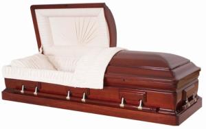 China Luxury Wood Caskets Mahogany Wooden With Velvet Interior / Zamak Casket Handle wholesale