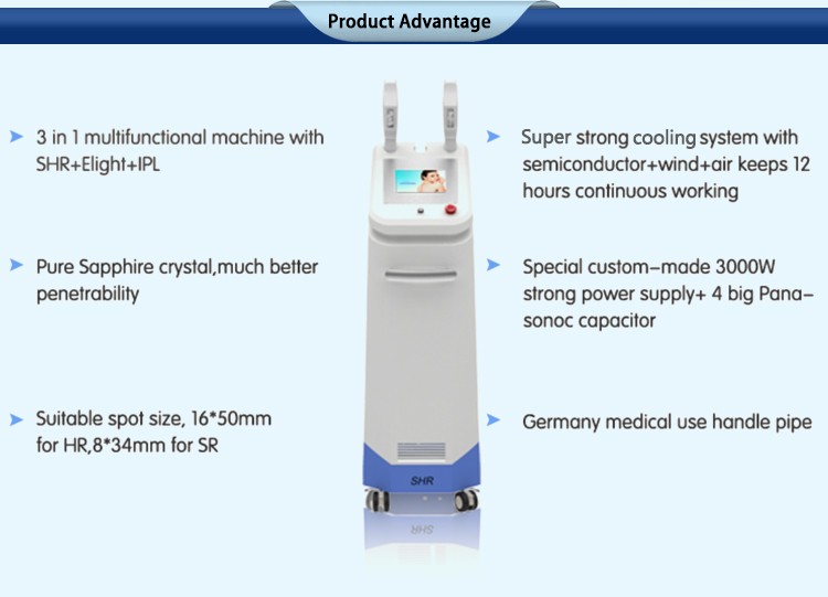 3 in 1 beauty equipment E light IPL SHR hair removal machine with ipl laser