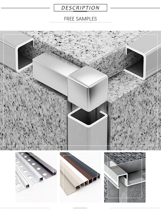 Powder Coating White Aluminum Tile Trim Square Edge Shape 3m Length T8