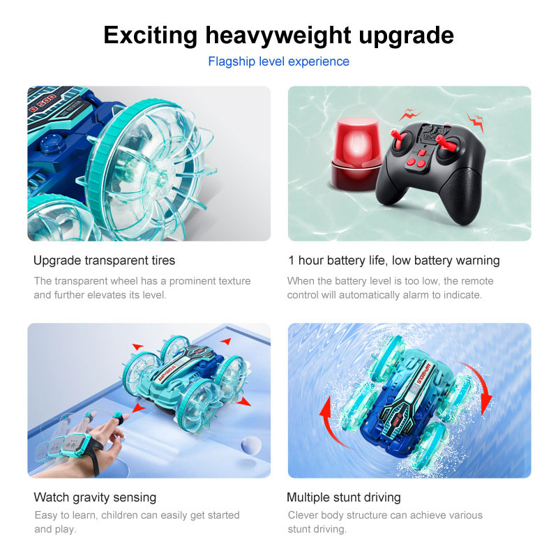 14 Years up Colorful Lighting Double-sided Stunt Remote Control Car with Dual Control