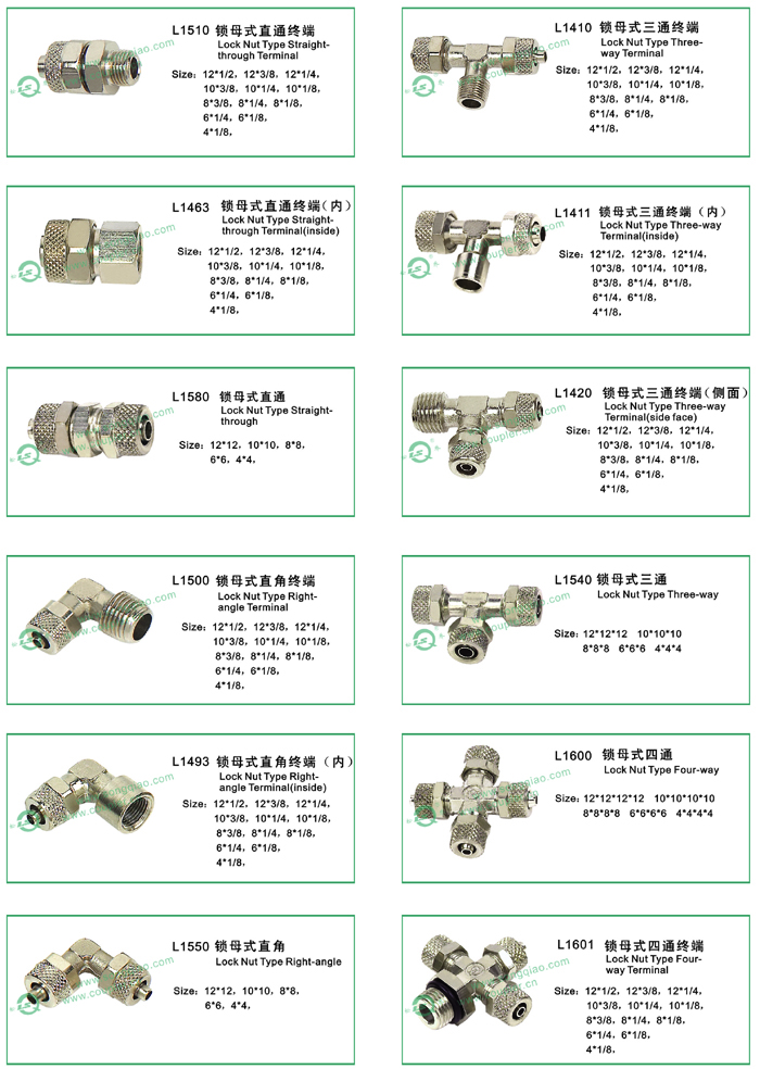 Knurling Nut Type Pneumatic Line Fittings In Brass Nickle Plated Optional Size