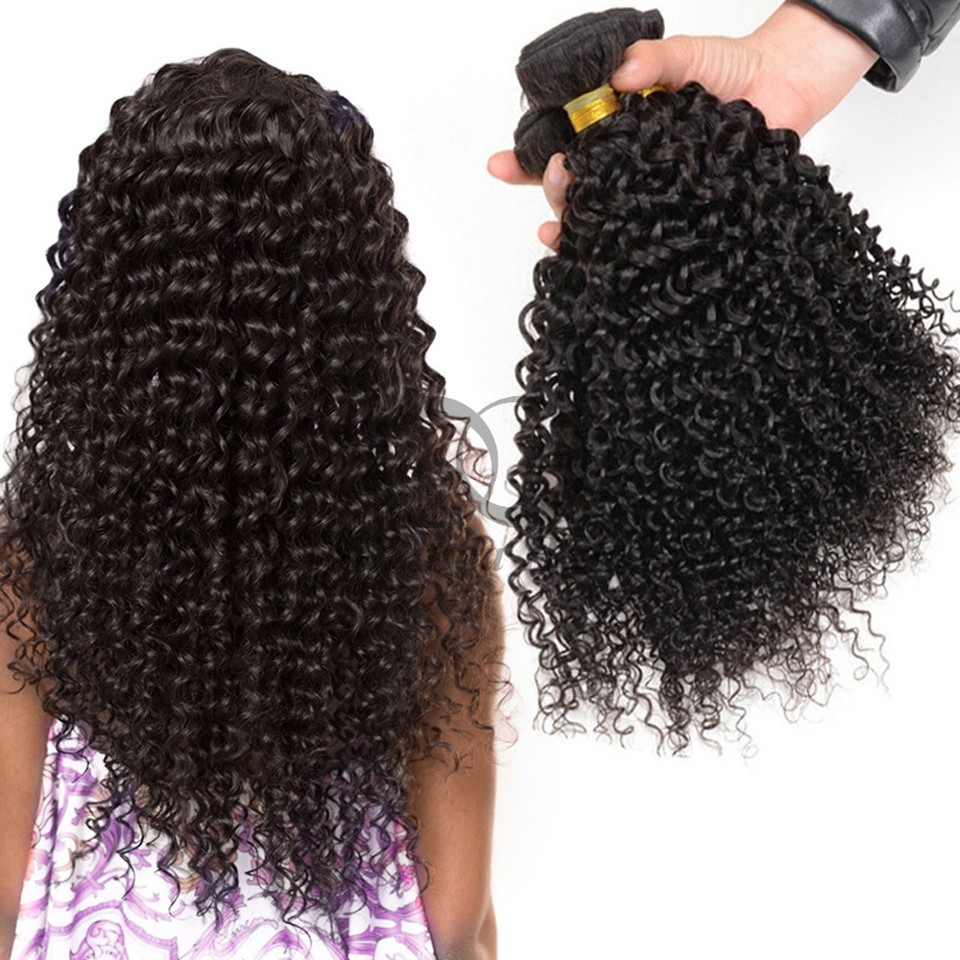 Natural Black Kinky Curly Remy Human Hair Bundles Sew In Weave Bundles Brazilian Bundle Deals