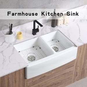 China Ceramic Rectangular Double Bowl Farmhouse Sink 33 Inch Farmhouse Sink wholesale
