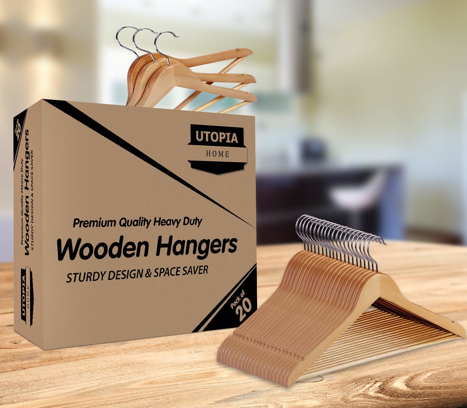 handcrafted Wooden Suit Hangers Smooth Finish Solid Wood Coat Hanger