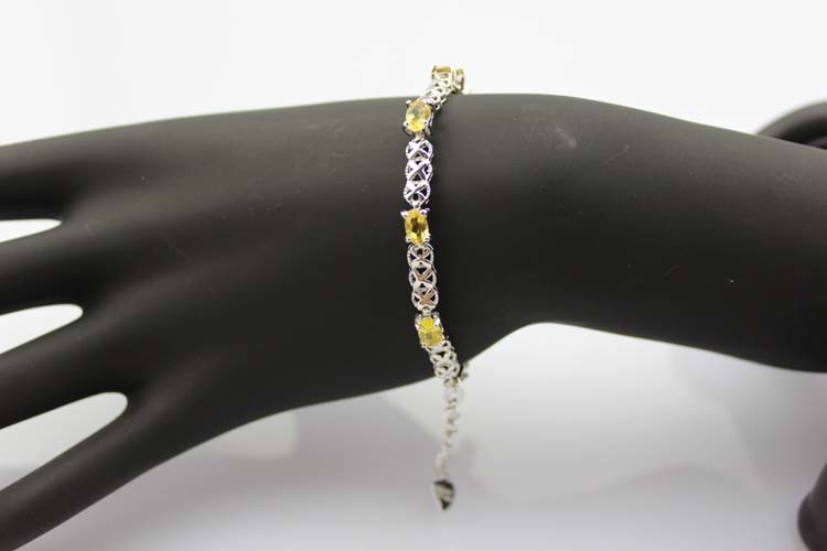 925 Silver Created Yellow Cubic Zirconia Tennis Bracelet (SB1001)