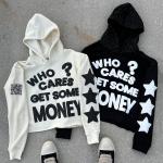 Rhinestone Black 3d Custom Puff Print Hoodie Pullover 100% Cotton Heavyweight