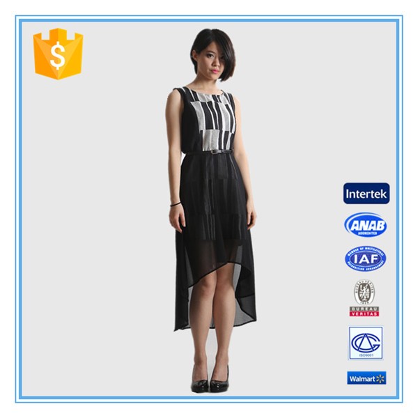 2016 Fashion Ladies Linen Chiffon Dress With Short Front Long Back