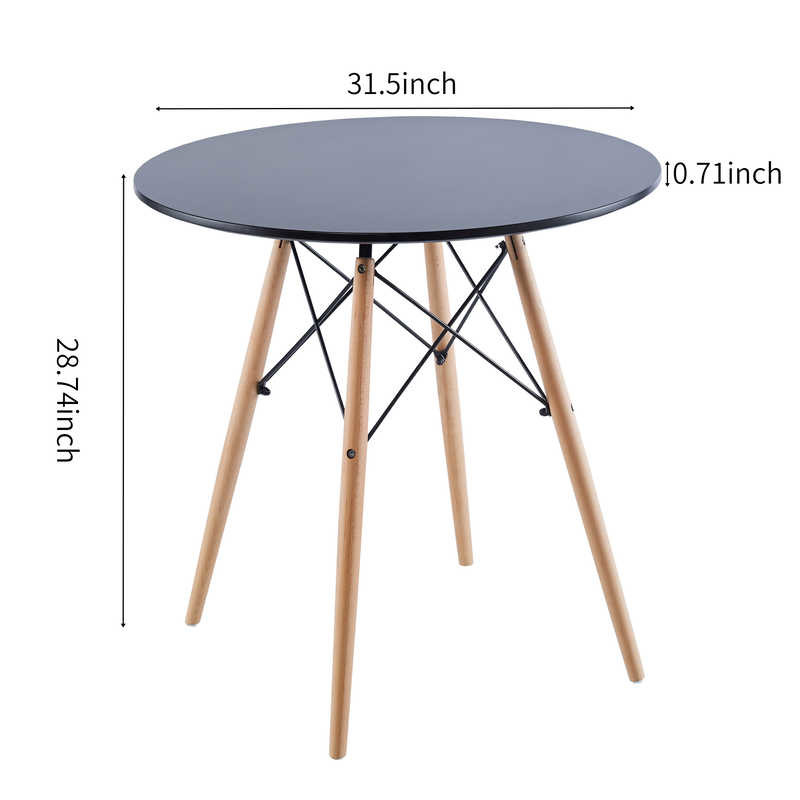 24.25Ibs MDF Dining Table Black Simple Round Dining Table 28.74In Height