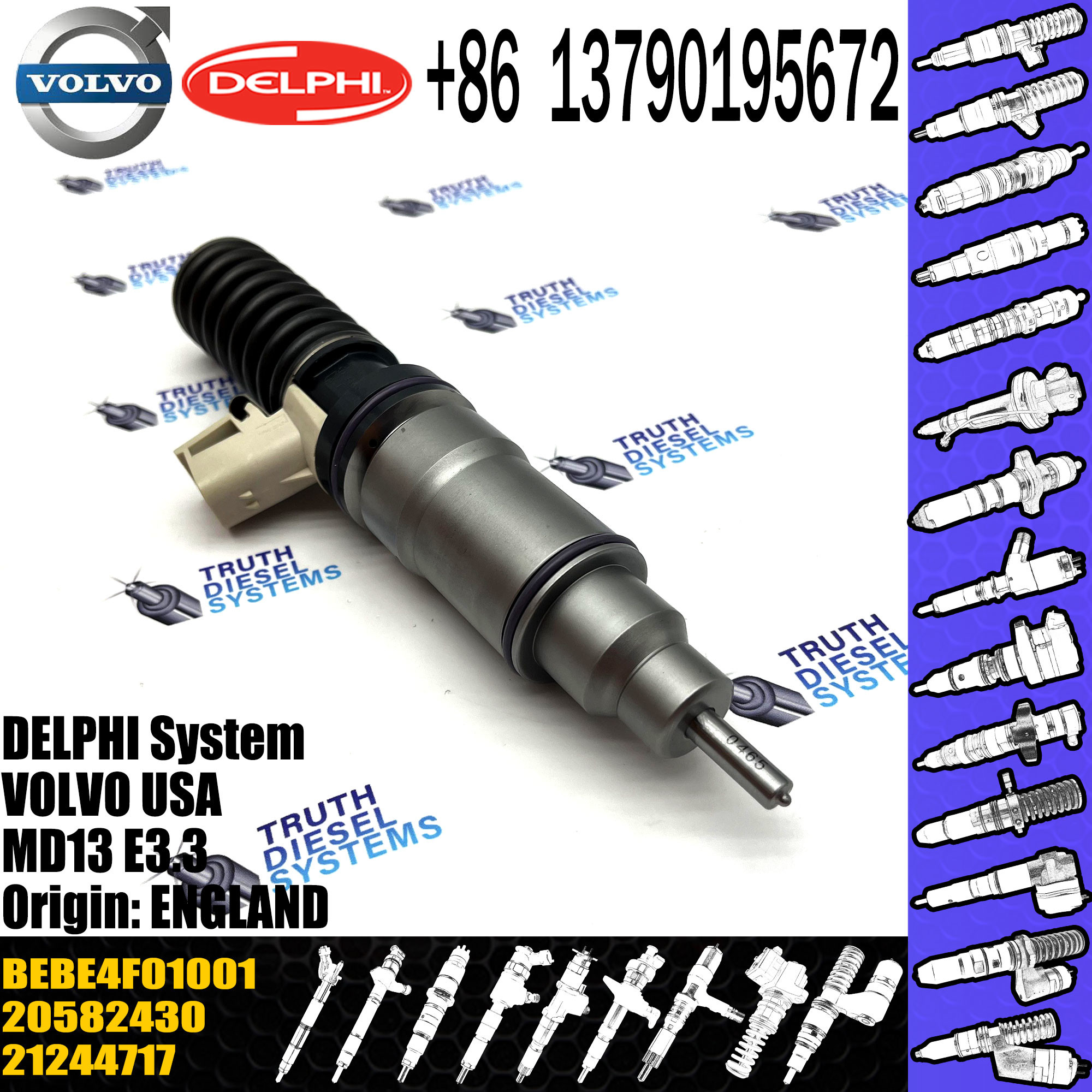 common rail injector 21244717 BEBE4F01001 for VOL D13 engine diesel injector nozzle 21244717 BEBE4F01001 85003109
